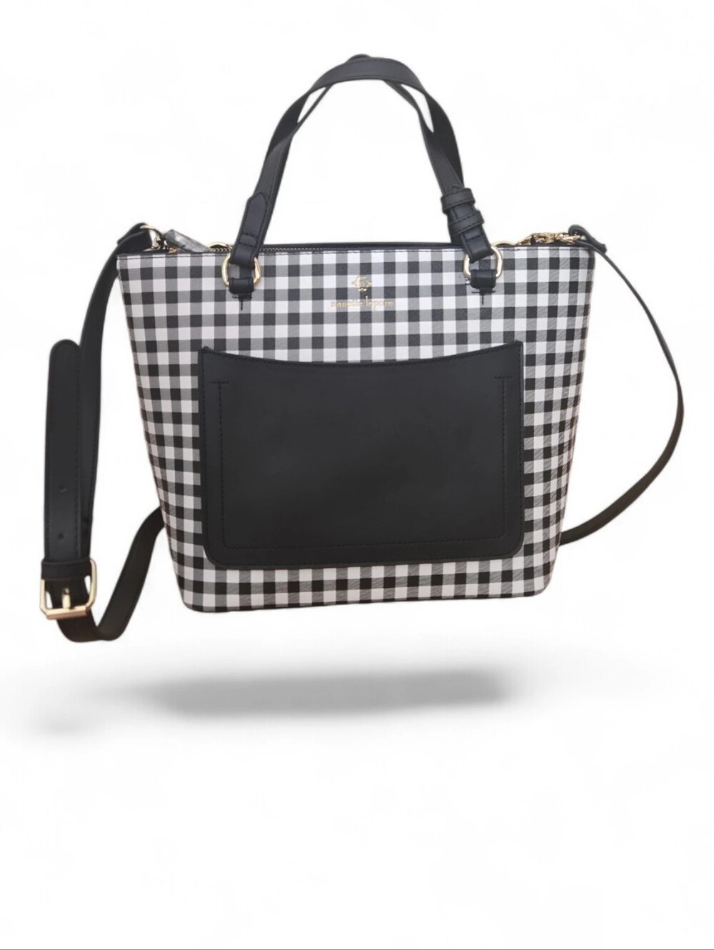 Nanette Lepore Demi Gingham Satchel Crossbody Bag Black White NWOT